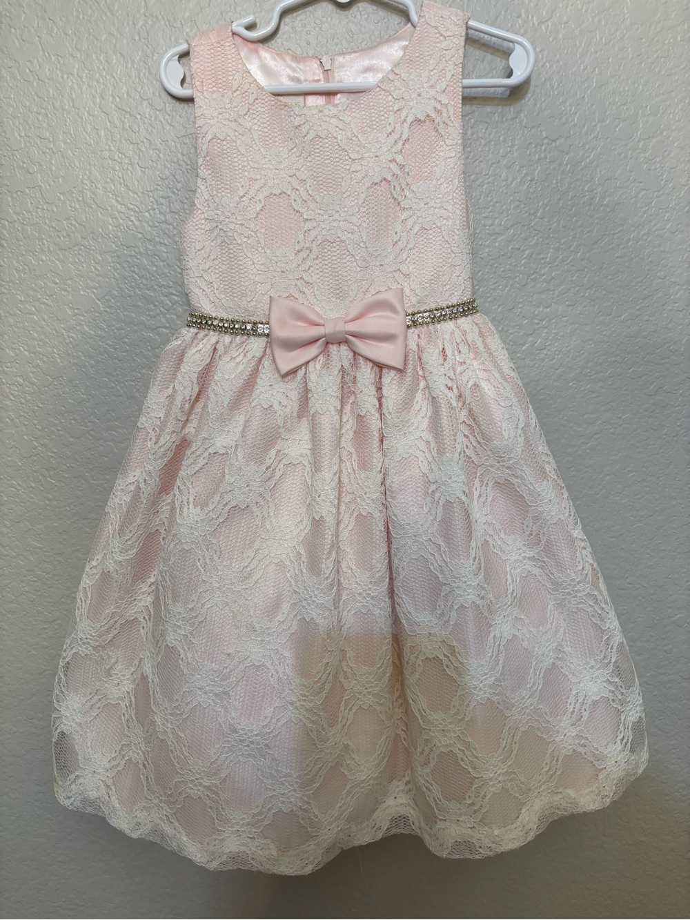 American Princess Pink and Lace Party Dress with Bow and Rhinestone Waist
